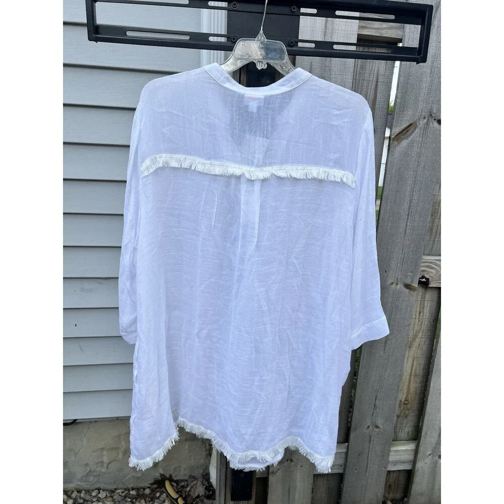 LuLaRoe Women’s Coastal Fringe Trim Cover Up Resort Collection Size 2XL White